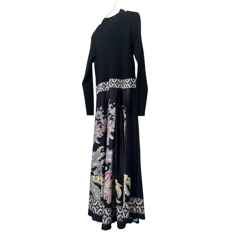 Dalia Macphee Paisley Long Maxi Dress Womens XL Black Fit Flare Mock Neck Flowy - Picture 10 of 16